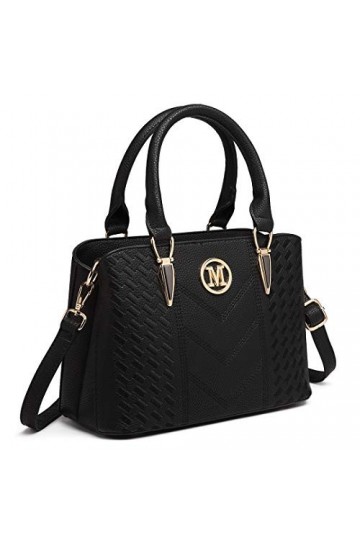 Miss Lulu Sac à Main Simili Cuir Femme Bandoulière Galet avec logo M Noir 