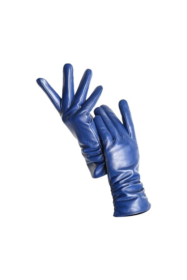 HEAITHpool Gants Femme Hiver Chaud Plus Polaire Court Mince Tactile Couleur Conduite Gants Cuir Femme, Royal Blue Touch, XL
