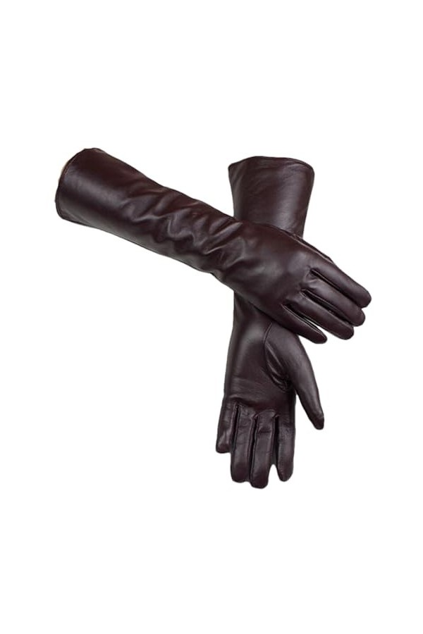 HEAITHpool Gants de 38 cm de long. Gants doigts en cuir coloré pour femme avec doublure en polaire pour rester au chaud en au