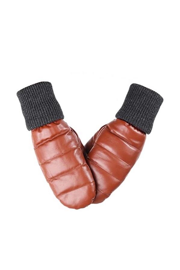 Moufles dhiver en cuir de mouton véritable pour femme, marron foncé, 36