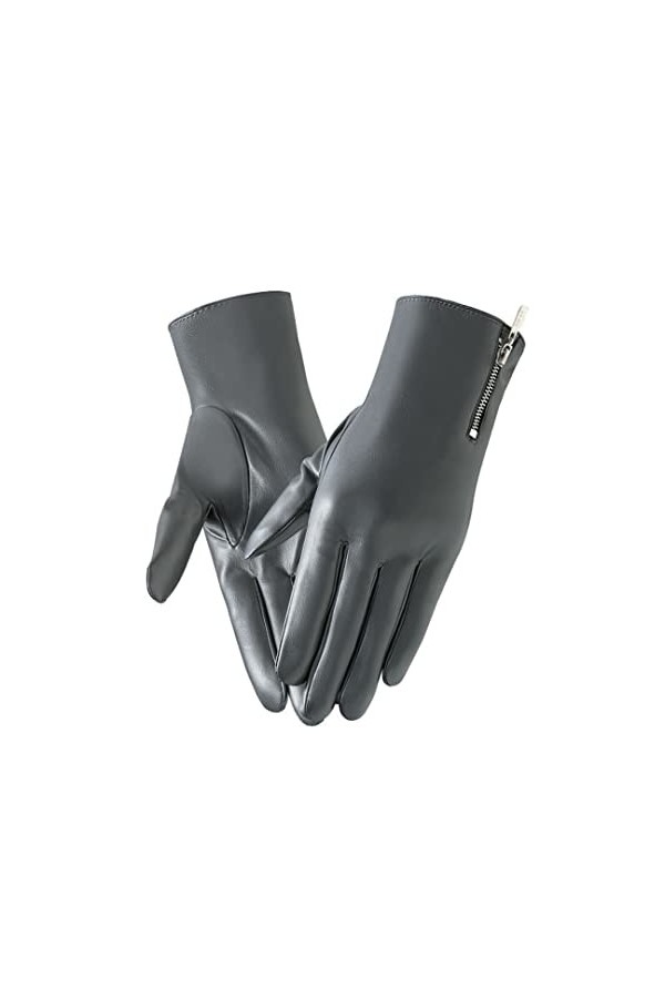 Hiver Femmes Garder au Chaud écran Tactile Mince Polaire PU Cuir étanche Fermeture éclair Solide Cyclisme cond