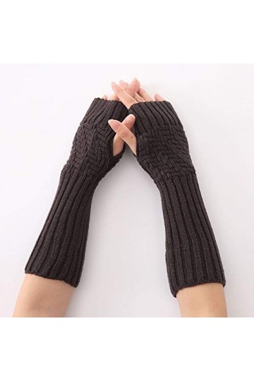 PAREKS Gants sans doigts for femmes longs plus chauds hiver solide mitaine tricoté long gant bras femmes sans doigts solides 