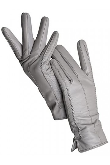 Gants dhiver chauds en peau de mouton pour femme - En velours - Courts et fins - Pour écran tactile, Touche grise, 7