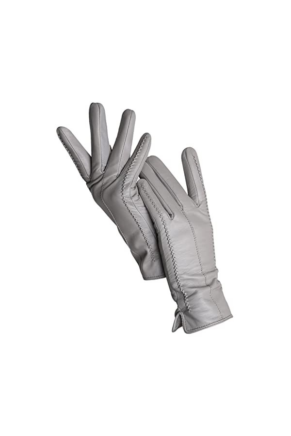 Gants dhiver chauds en peau de mouton pour femme - En velours - Courts et fins - Pour écran tactile, Touche grise, 7
