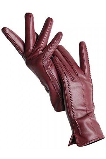 Gants dhiver chauds en peau de mouton pour femme - En velours - Courts et fins - Pour écran tactile, Touche grise, 7