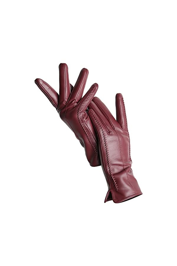 Gants dhiver chauds en peau de mouton pour femme - En velours - Courts et fins - Pour écran tactile, Touche grise, 7