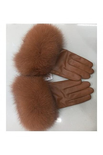 Gants dhiver Gants en Cuir véritable féminin avec Brassard Color : Brown, Gloves Size : One Size 