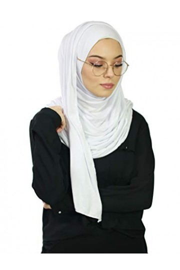 Hijab Foulard à Enfiler avec ouvertures pour lunette pour femme musulmane voilée châle islamique voile enfilable HE500 Blanc
