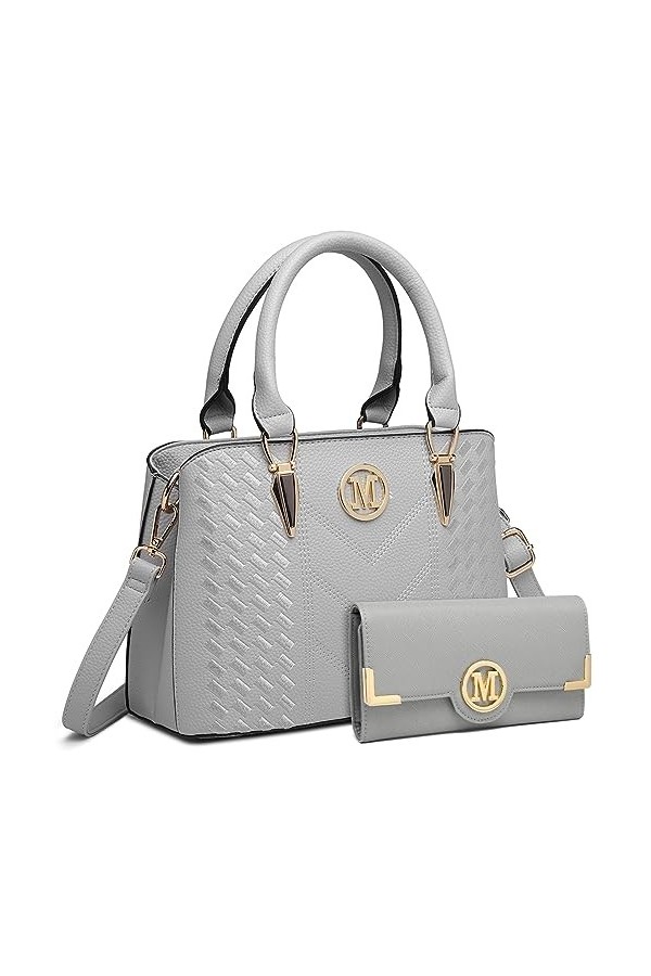 Miss Lulu Sac à Main Simili Cuir Femme Bandoulière Galet avec logo M Noir 