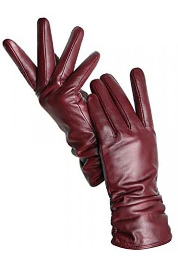 Gants dhiver chauds en peau de mouton pour femme - En velours - Courts et fins - Pour écran tactile, Toucher bleu foncé, 36