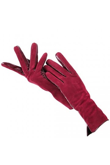 Gants dhiver chauds pour femme en daim et cuir pour écran tactile, Orange, 7