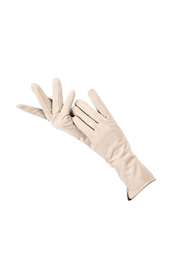 Gants dhiver chauds pour femme en daim et cuir pour écran tactile, beige, 36