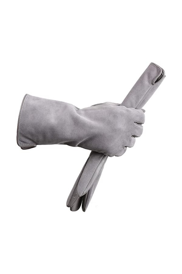 Gants dhiver en peau de mouton pour femme, gris clair, 7.5