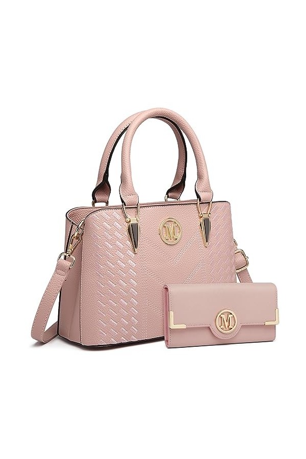 Miss Lulu Sac à Main Simili Cuir Femme Bandoulière Galet avec logo M Noir 