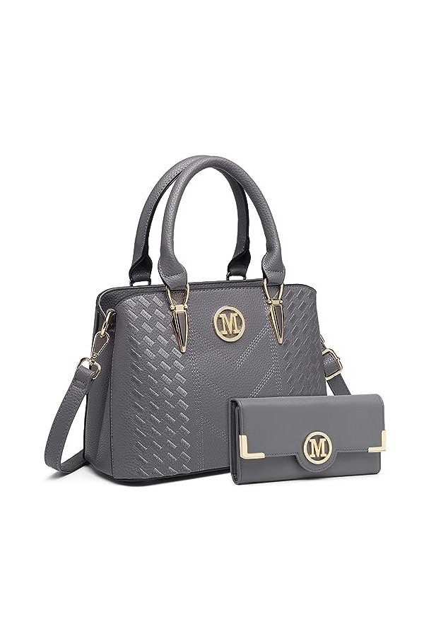 Miss Lulu Sac à Main Simili Cuir Femme Bandoulière Galet avec logo M Noir 