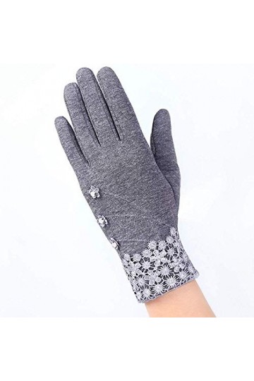 Gants dhiver en tricot pour femme, gants pour écran tactile, gris, tissu élastique, broderie florale, gants doux, coupe-vent