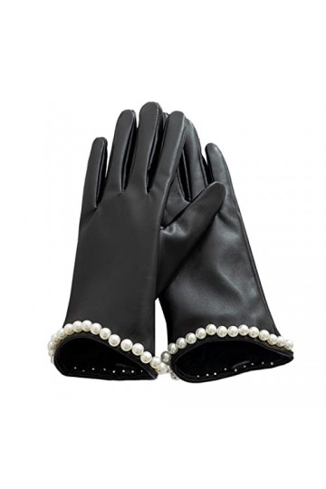 LZQPEARL Perle Plus Velours Puce Gants en Cuir dhiver for Femmes épais du Doigt Complet déquitation à lécran Tactile Chale