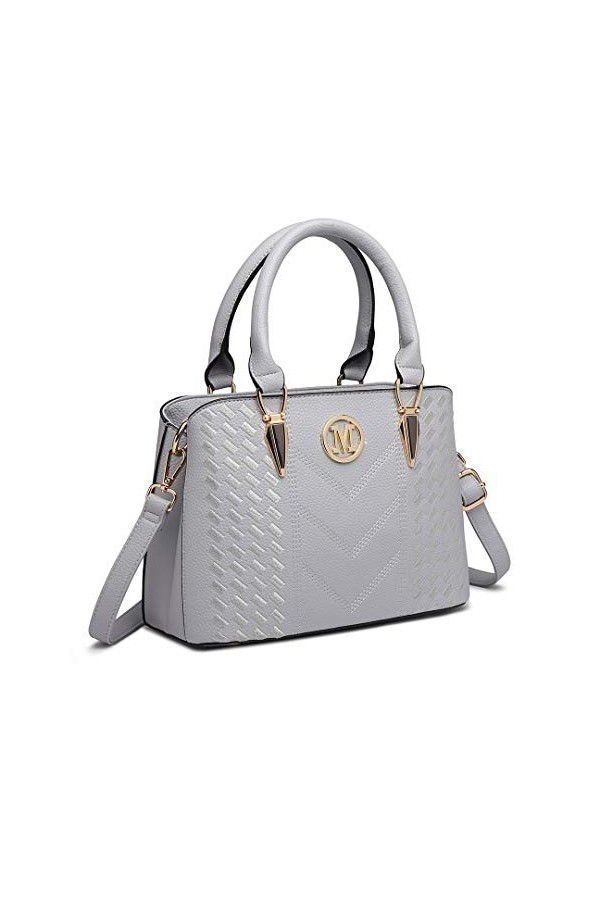 Miss Lulu Sac à Main Simili Cuir Femme Bandoulière Galet avec logo M Noir 