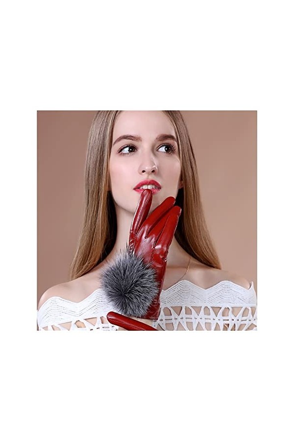 BJQZX Gants dhiver Gants de Peau de Mouton dhiver Femmes Feuille de Renard Fourrour Véritable Windbreak épaissir des Mitain