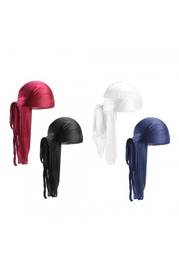 Lot de 4 Bandeaux Durag Unisexes à Longues queues, Larges Sangles de Pirate, Turban pour Homme et Femme, Style Hip-hop et déc