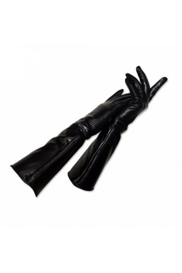 Pulcykp Gants longs en cuir noir pour femme avec doublure fine, 60 cm, 36