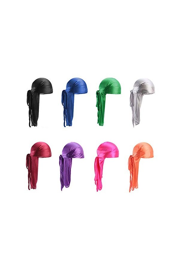 Lot de 4 Bandeaux Durag Unisexes à Longues queues, Larges Sangles de Pirate, Turban pour Homme et Femme, Style Hip-hop et déc