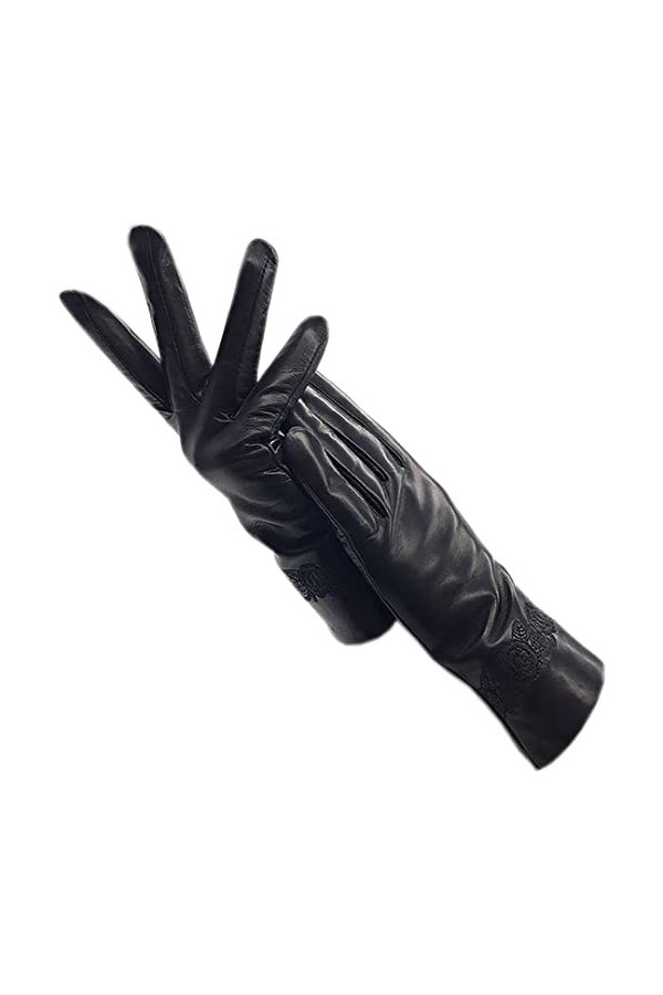 Saeohnssty Gants dhiver en cuir de mouton pour femme, Noir , 59.7