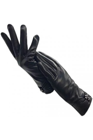 Gants dhiver en cuir pour femme Noir, Noir , 7.5