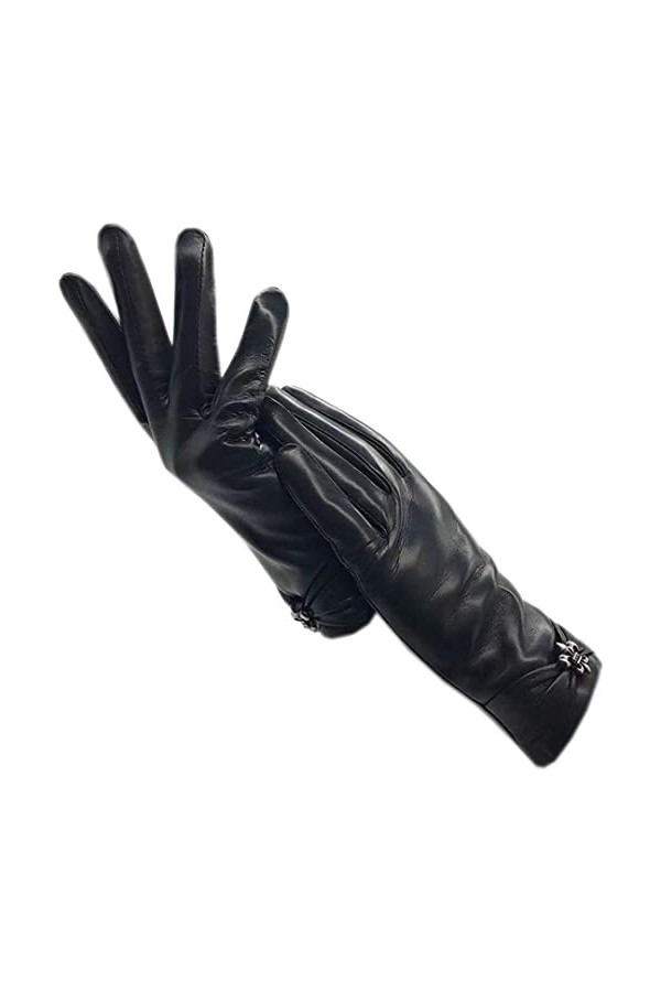 Gants dhiver en cuir pour femme Noir, Noir , 7.5