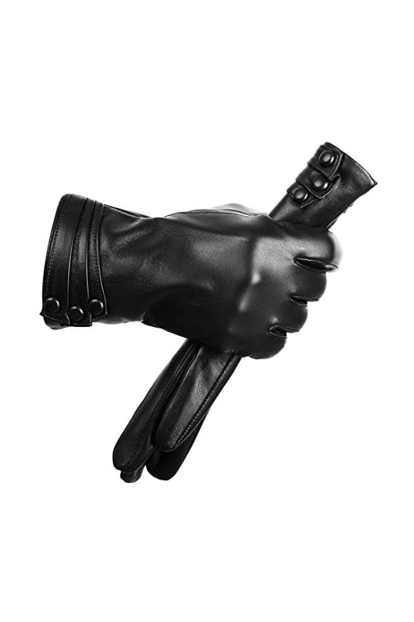 Gants dhiver en cuir de mouton pour femme, gris foncé, 8.5