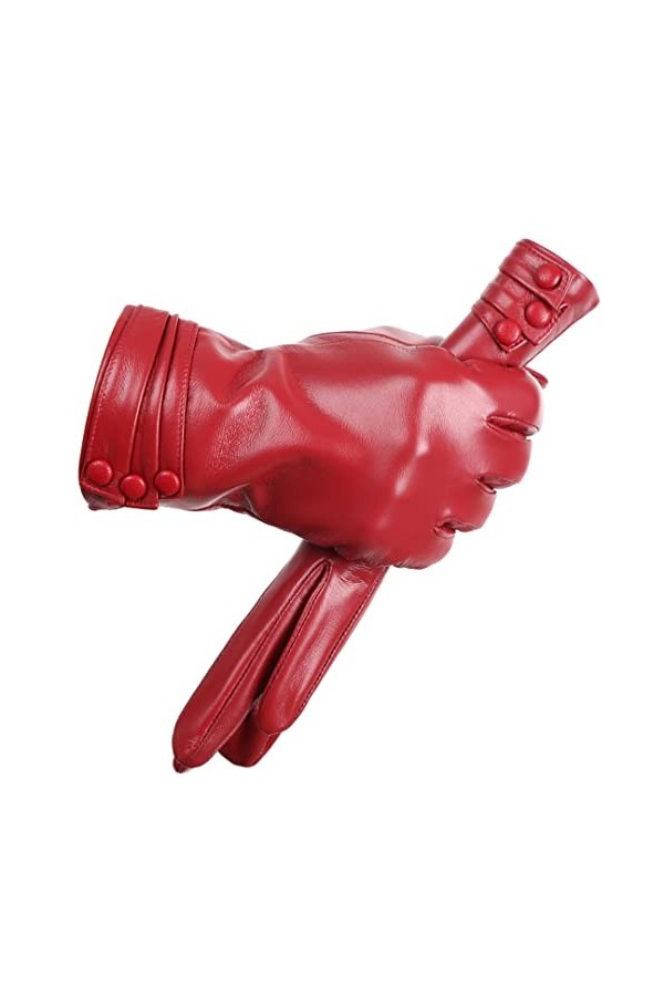 Gants dhiver en cuir de mouton pour femme, gris foncé, 8.5