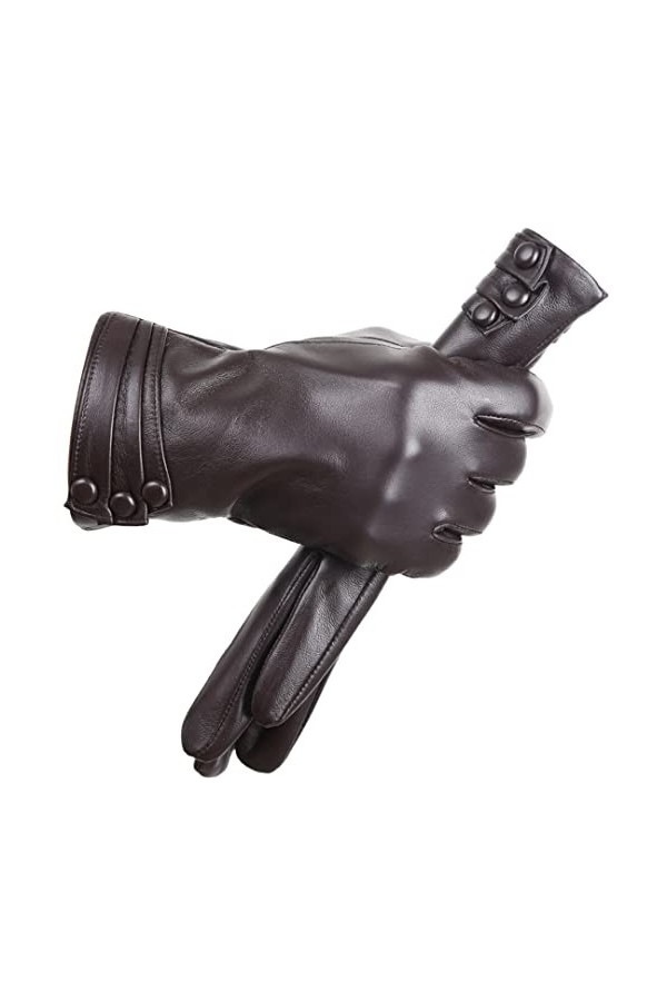 Gants dhiver en cuir de mouton pour femme, gris foncé, 8.5