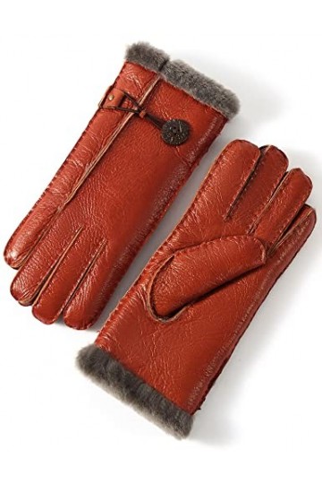 YISEVEN Femme Hiver Nouveau Gants en Cuir Peau de Mouton Chaud Épais Doublure Fourrure en Laine Mérino Agneau Thermique Long 