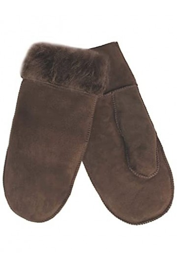 Lekra Moufles chaudes et douillettes en peau dagneau véritable, marron, 7