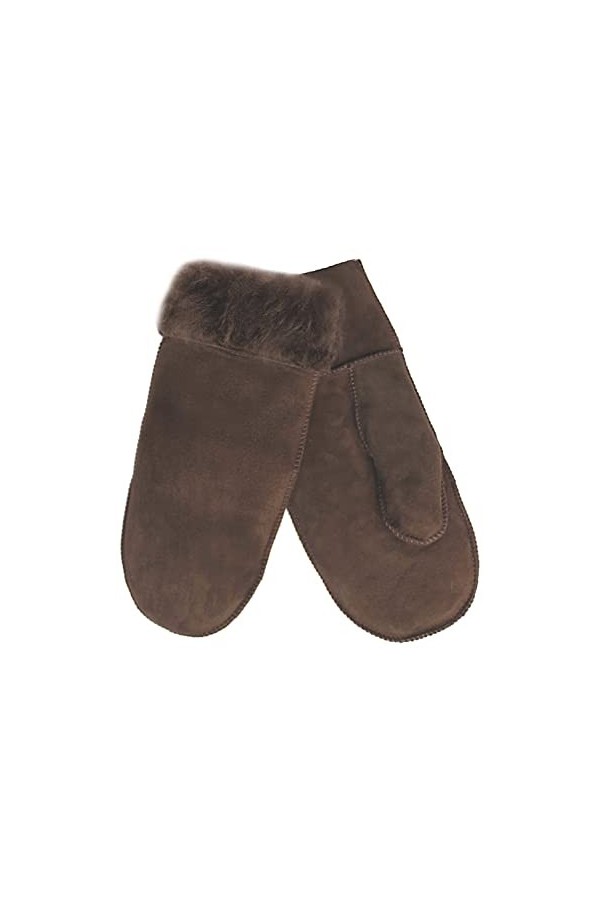 Lekra Moufles chaudes et douillettes en peau dagneau véritable, marron, 7
