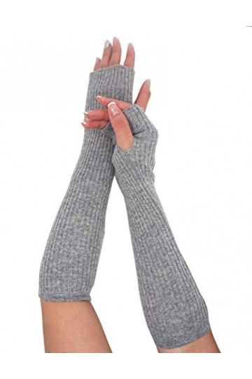 State Cashmere Gants longs sans doigts en tricot pour femme 33 cm - Gris - Taille unique