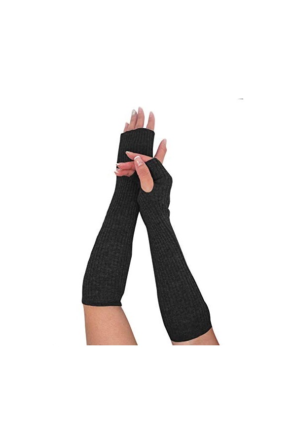 State Cashmere Gants longs sans doigts en tricot pour femme 33 cm - Gris - Taille unique