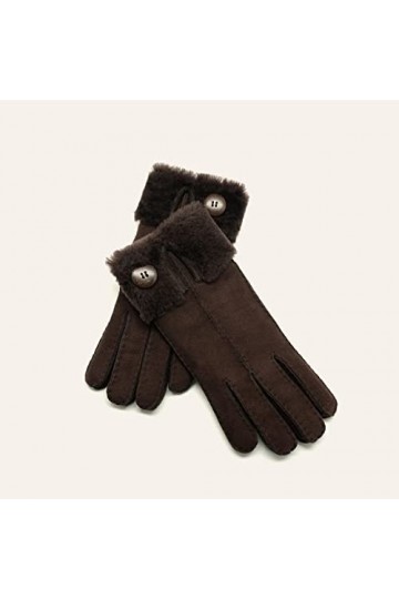 YISEVEN Femme Gants en Cuir Peau de Mouton Chaud Épais Doublure Fourrure en Laine en Mérinos Thermique Boucle en Bois Conduit