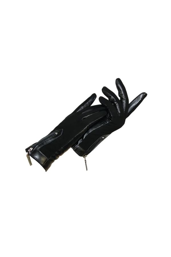 Pulcykp Gants chauds pour femme en cuir nubuck avec fermeture éclair - Moufles dhiver doublées de laine, 1, 8 1/2