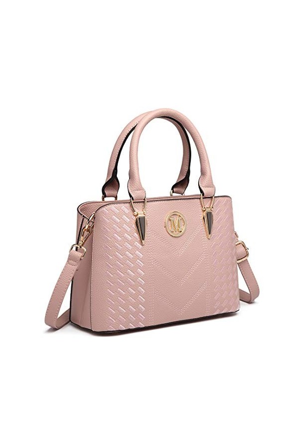 Miss Lulu Sac à Main Simili Cuir Femme Bandoulière Galet avec logo M Noir 