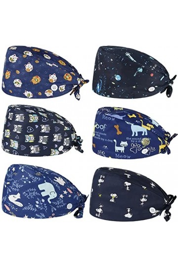 Comius Sharp 6 Pièces Bonnet Gommage Bouffant, Casquette Imprimé Unisexe pour Fournitures de Soins Personnels, Casquettes de 