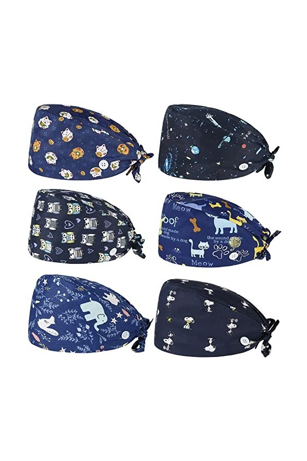 Comius Sharp 6 Pièces Bonnet Gommage Bouffant, Casquette Imprimé Unisexe pour Fournitures de Soins Personnels, Casquettes de 