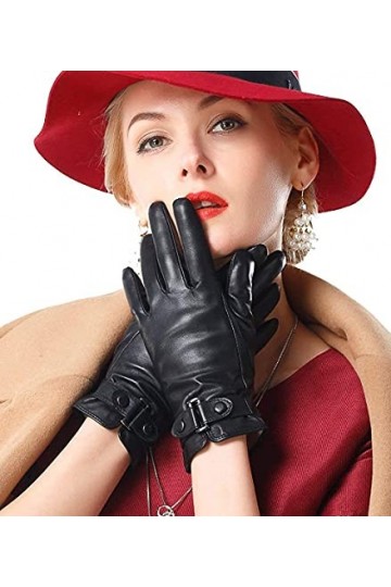 GHCXY Moufles unisexes pour femme - Couleur chaude - Simple - Unies - Glamour - Imperméables - En cuir - Noir - Taille L