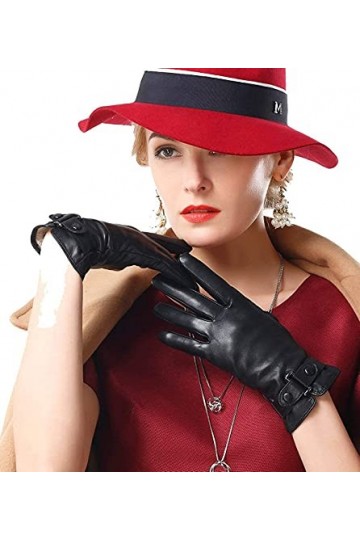 GHCXY Moufles unisexes pour femme - Couleur chaude - Simple - Unies - Glamour - Imperméables - En cuir - Noir - Taille L