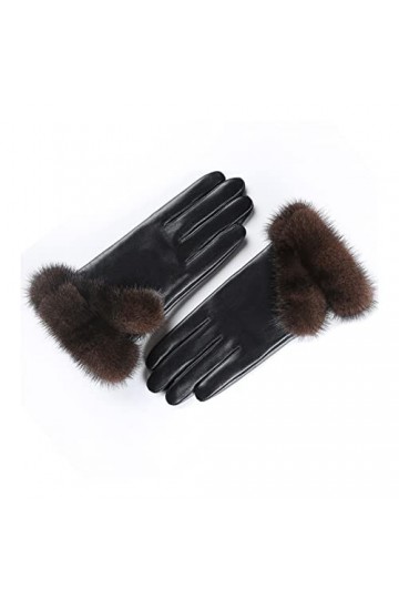 BJQZX Gants dhiver Gants de Fourrure de Vison for Femmes Vrais Gants en Cuir de Peau de Mouton Touch écran Tactile Hiver Cha