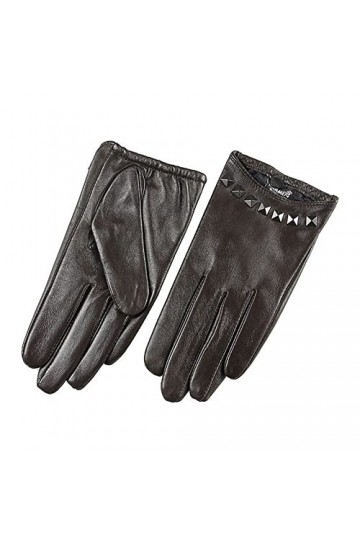 BJQZX Gants dhiver Femmes Gants Poignet Rivet de Mouton Gant Femelle Cuir véritable Cuir Color : Dark Brown, Gloves Size : 