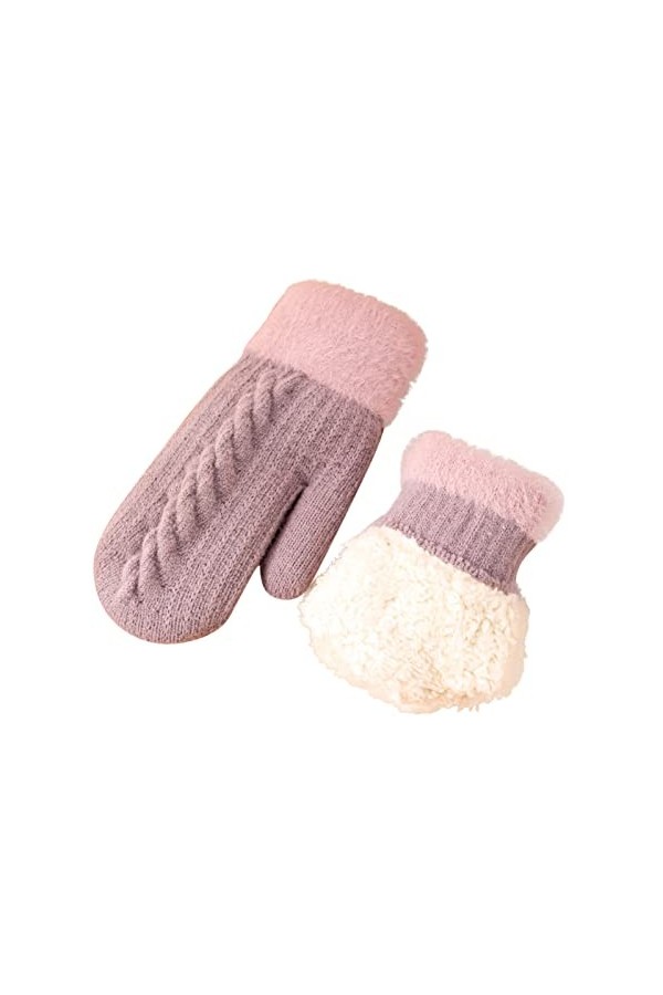 PAREKS Gants en cuir for femmes écran tactile femmes mitaines en tricot dhiver flocon de neige Faux gants doublés gants sans