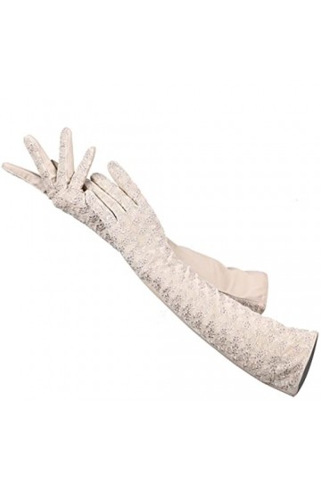 Gants longs en cuir peau de mouton Gants en dentelle Gants de banquet Femme, Noir , 8