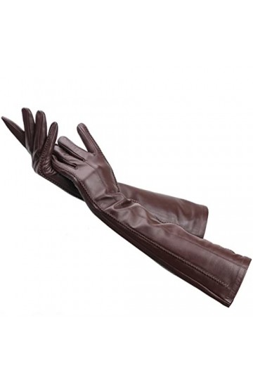 Gants multicolores pour femme, gants en cuir de 50 cm de long, gants en cuir de mouton pour femme, garde au chaud, gris, 36