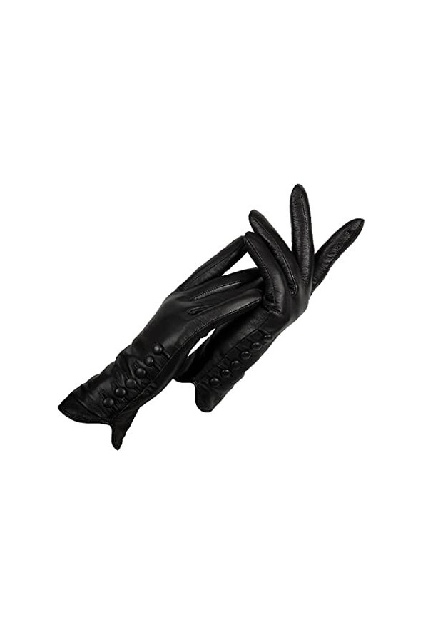 Gants en cuir pour femme Automne Hiver Gants chauds en peau de chèvre, Noir., 9